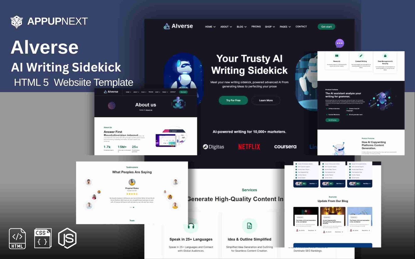 Alverse - AI Writing Sidekick -  HTML 5 Website Template - v2