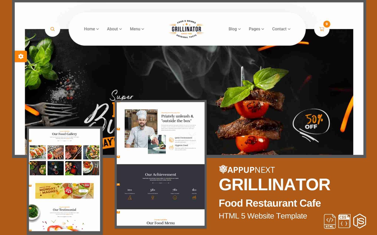 GRILLINATOR - Food Restaurant Cafe - HTML 5 Website Template - v3