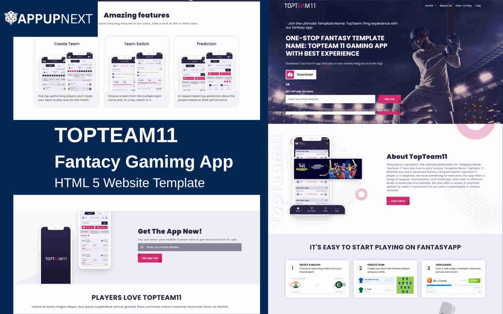 TOPTEAM11 - Fantacy Gamimg App - HTML 5 Website Template - v1