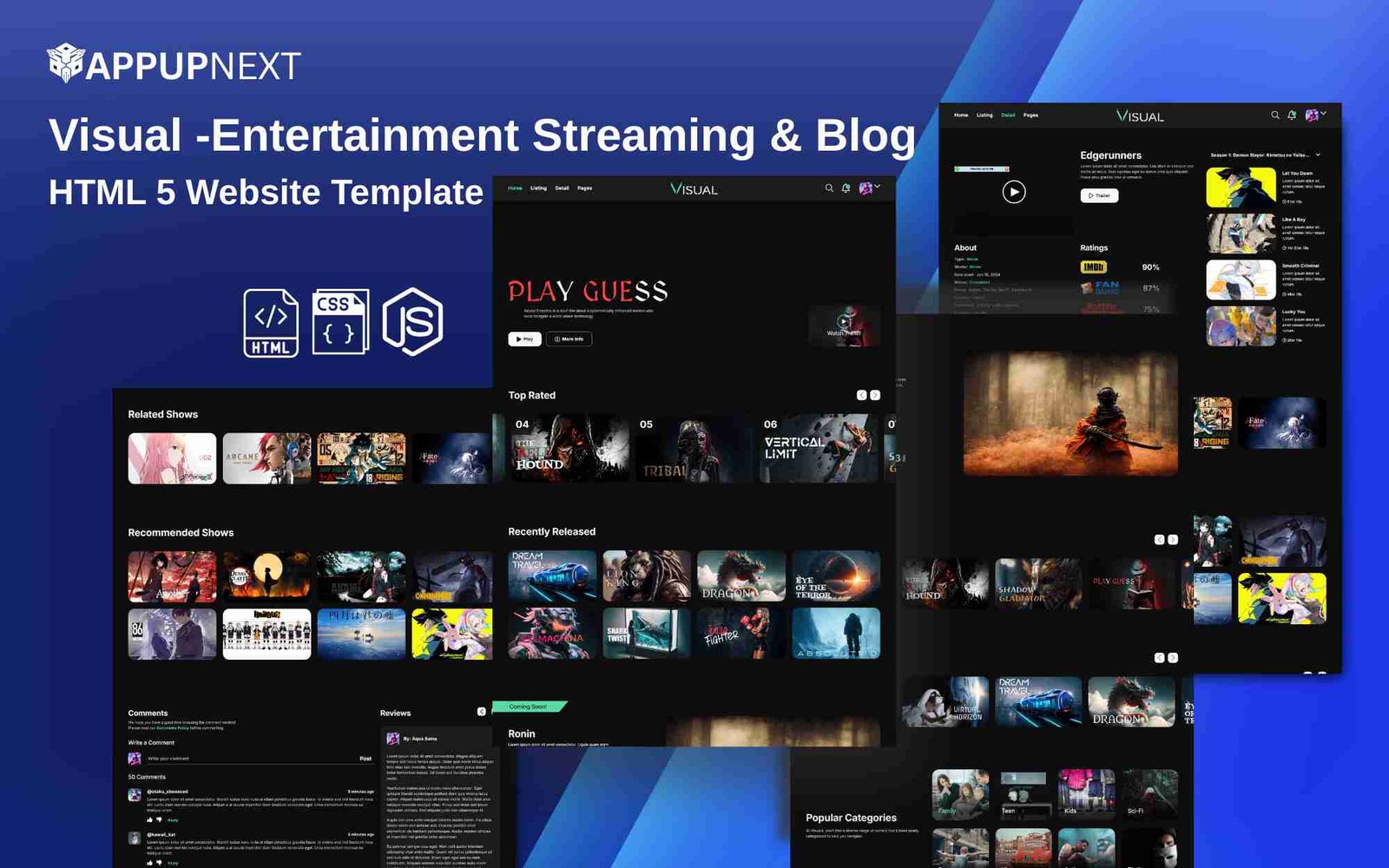 Visual - Entertainment Streaming & Blog - HTML 5 Website Template - v3