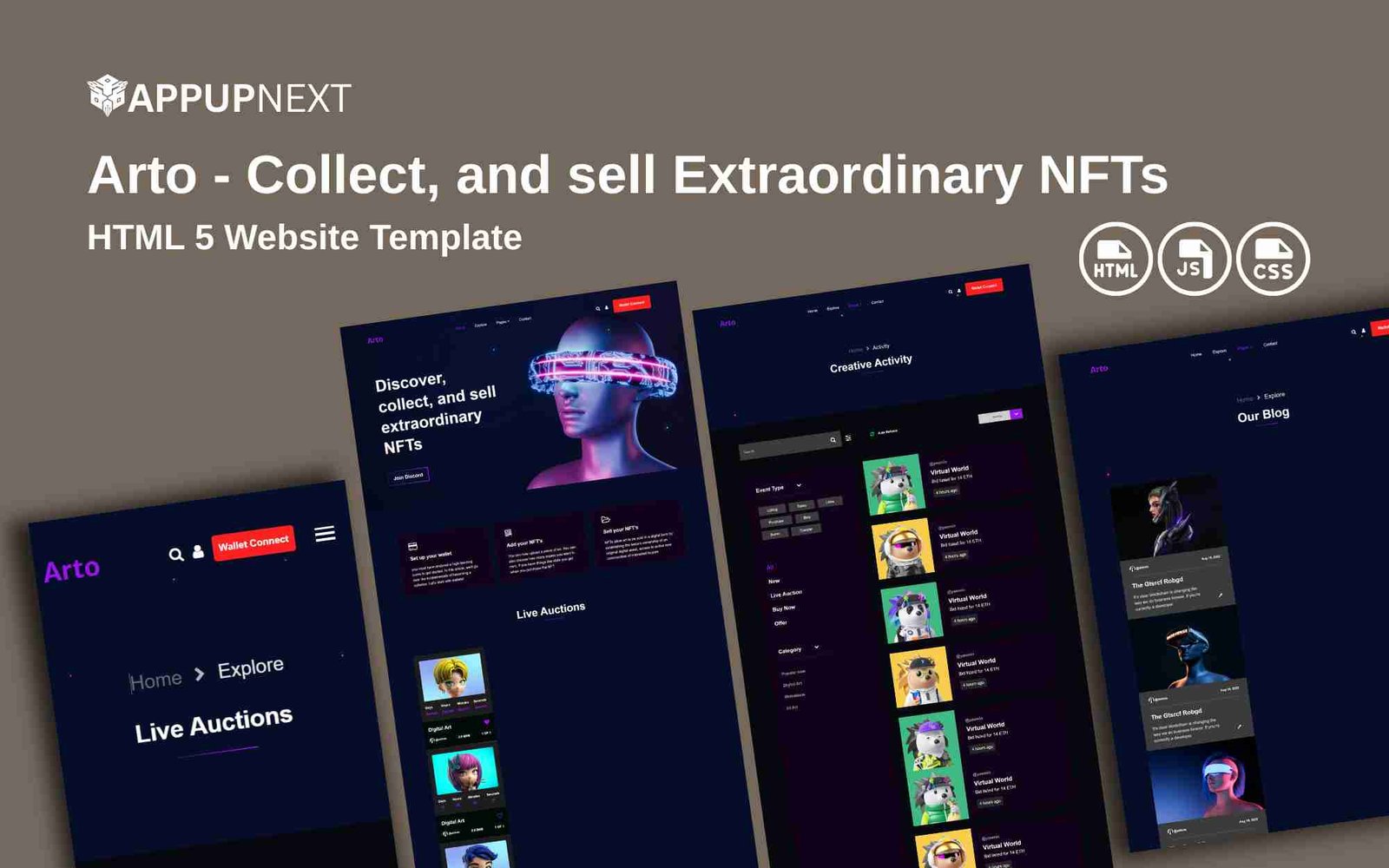 Arto - Collect, and sell Extraordinary NFTs - HTML 5 Website Template