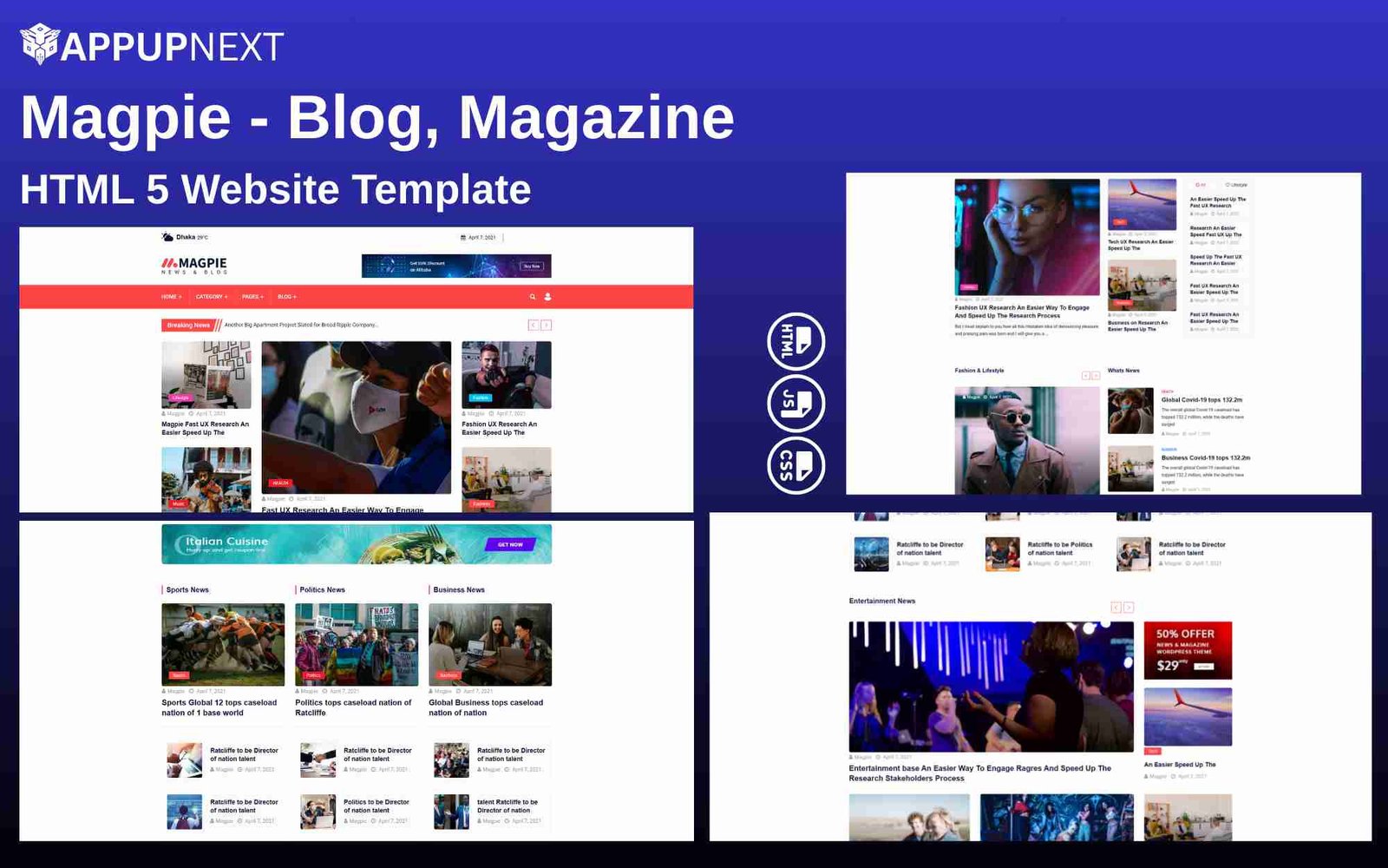 Magpie - Blog, Magazine - HTML 5 Website Template - v6